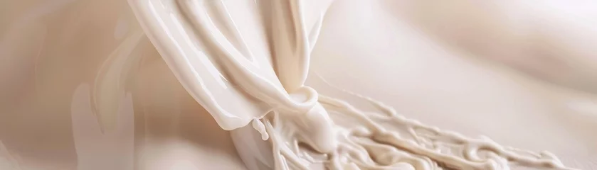 Poster A photographer captures the pour of almond milk, its smooth flow and light beige elegance frozen in time, showcasing simplicity low noise © kitidach