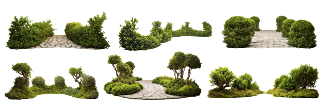 Set of lush garden bushes, cut out