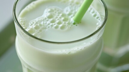 A cautious sip of a pale green smoothie, made from lactosefree milk, brings relief and joy to someone managing lactose intolerance, blending health with taste low texture