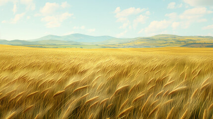 Obraz premium An endless field of ears of grain against the blue sky