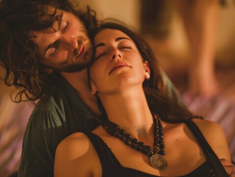 Loving couple in a tantra workshop