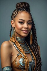 Mulatto Woman with Braided Hairstyle and Beautiful Smile