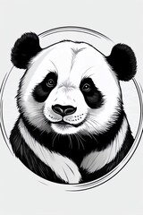 Black and white outline of a panda head on a white background in a circle