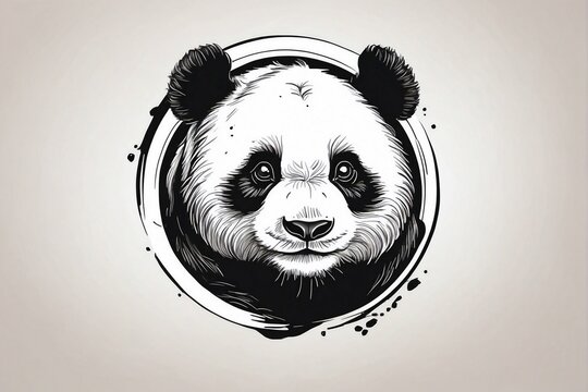Black and white outline of a panda head on a white background in a circle