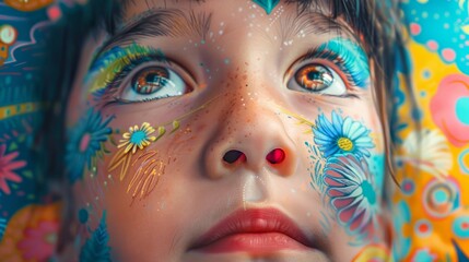 Close-Up Portrait of Child with Painted Face
