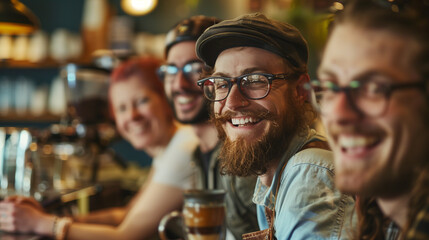Baristas Gathering, Sharing a Laugh Together.