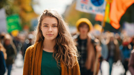 Young Woman at Environmental Awareness Protest. - 782122619