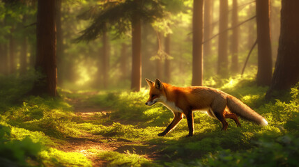 Raposa andando na floresta visto de lado - Ilustração
