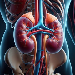 Diagram showing human kidney 3d render realistic anatomy. human organ vector illustration