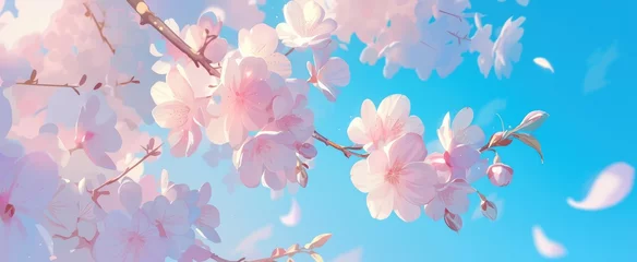 Deurstickers Spring banner, blossoming cherry over blue sky background. Beautiful cherry blossom sakura in spring time, romantic image spring, landscape panorama. © Shaman4ik