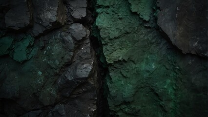 ebony black to forest green gradient color rough grunge rock texture close-up background from Generative AI