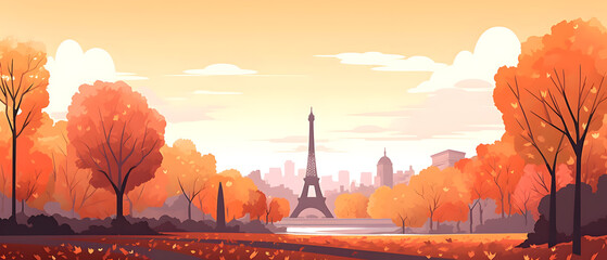 Paris in autumn. A landscape drawing with a beautiful city. - obrazy, fototapety, plakaty