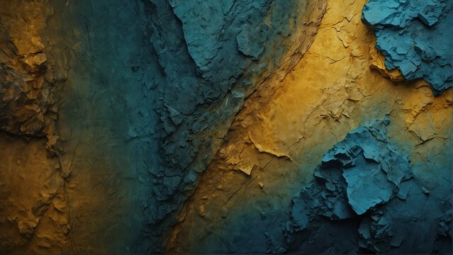 golden yellow to aquamarine blue gradient color rough grunge rock texture close-up background from Generative AI