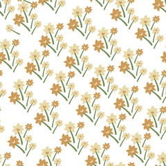 Hand drawn daffodils in renaissance colours vector artwork vector repeat pattern