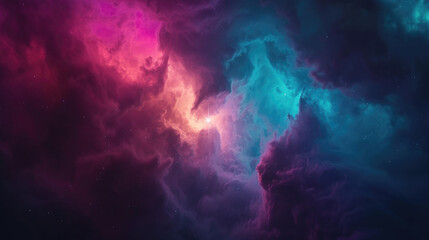 Glowing huge nebula with light from galaxy, stars, planets. Space background with beautiful colors - obrazy, fototapety, plakaty