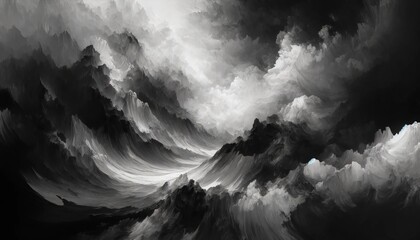 "Textured Whispers" is a wide-format abstract wallpaper that delves into the profound interplay of light and darkness within the confines of monochrome elegance.