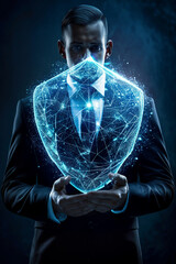 Corporate date safety. Cybersecurity and data protection concept. Creative background of network security and cyber technology. Online information encryption. 