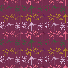 Retro botanical seamless vector pattern in elegant style. Luxury print textur for beautiful feminine wallpaper decor. Multicolor 70s leaf design.  - 782127608