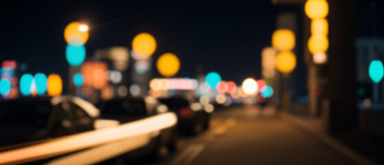 Bokeh blur night light street city background.