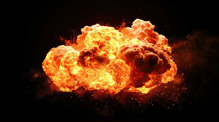 Fiery bomb explosion over a black background  - obrazy, fototapety, plakaty