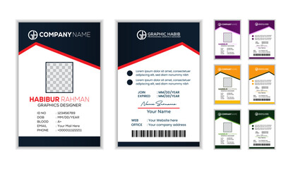 business Id card template. Creative Corporate Business identity card for employees with four color variations.