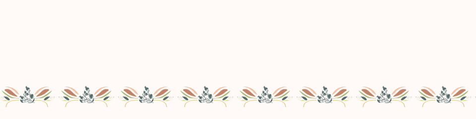 Modern vector border with pretty pressed floral drawing motifs. Decorative botanical ribbon with gender neutral flowers. Natural style for organic banner repeat nature stamp. - 782128648
