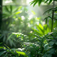 Innovative ecoenergy, lush conservation efforts, saturated green, soft focus, ambient natural lighting - obrazy, fototapety, plakaty