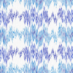 Indigo ikat dye stripe marled seamless pattern. Asian style wavy distort weave print in modern blue white. - 782129271
