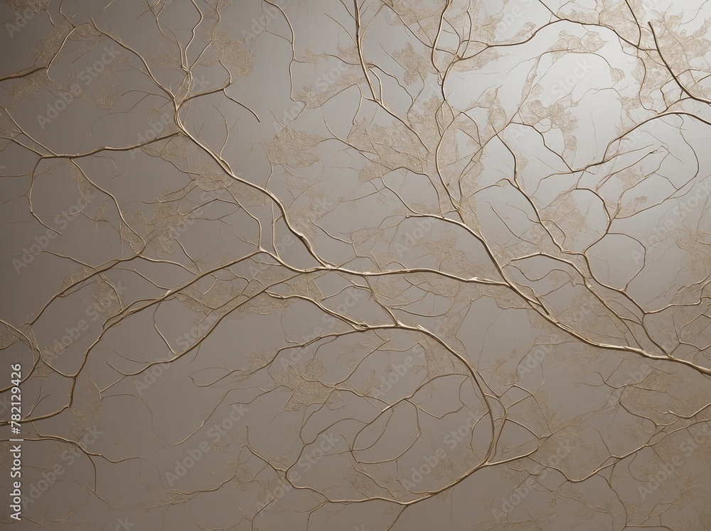 Poster complex network of golden lines sprawls across muted background, creating intricate pattern reminisc