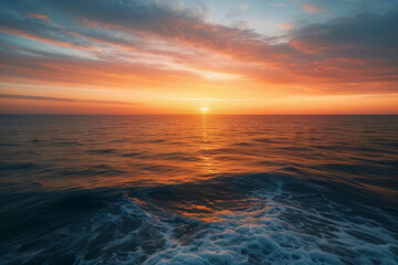 Fototapeta premium Radiant Sunset Serenity by the Sea, Golden time of peace