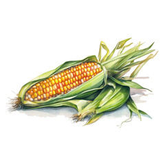Illustration watercolor of corn, on transparent background with png file. Cut out background.