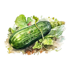 Illustration water color of cucumbers, on transparent background with png file. Cut out background.