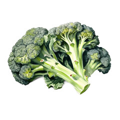 Illustration watercolor vegetable broccoli, on transparent background with png file. Cut out background.