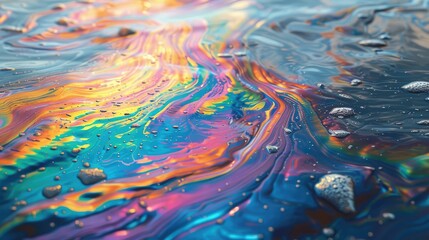 Obraz na płótnie Canvas Iridescent oil slick on vibrant and dynamic textures background