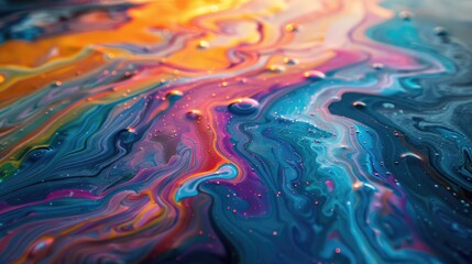Iridescent oil slick on vibrant and dynamic textures background