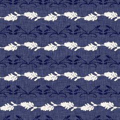 Indigo denim blue leaf motif seamless pattern. Japanese dye batik fabric style effect print background swatch.  - 782130839