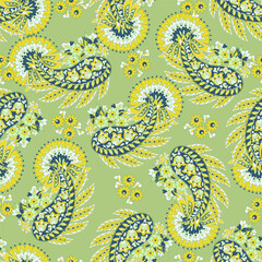 Floral fabric background with paisley ornament. Seamless illustration pattern - 782130866