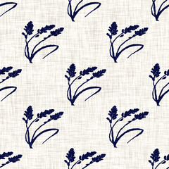 Indigo denim blue leaf motif seamless pattern. Japanese dye batik fabric style effect print background swatch.  - 782131070