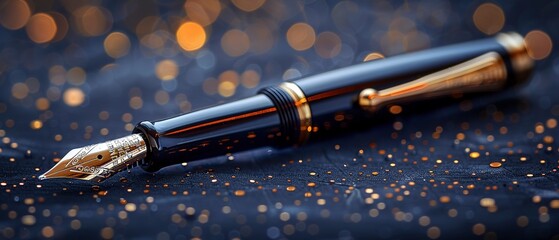 Elegant fountain pen on contract, macro, shallow depth of field