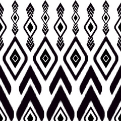 Black motif ethnic ikat seamless pattern. Print striped ornament floral. Fabric pattern for silk.