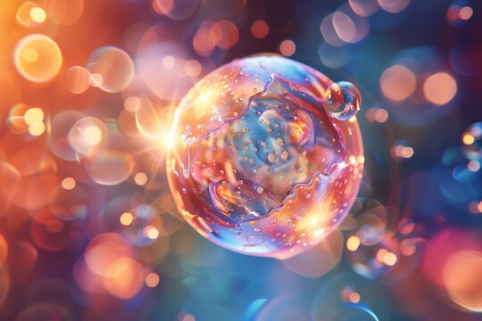 Hyaluronic acid is a glowing orb of light. It symbolizes the skin's ability to restore and replenish its natural moisture barrier.