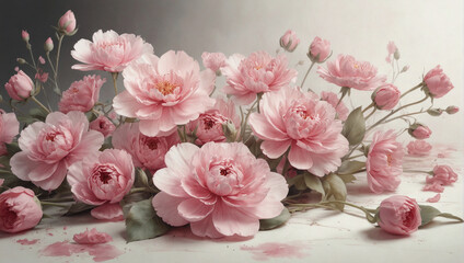 bouquet of pink flowers on a table, illustration