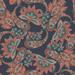 paisley floral vector illustration in damask style. seamless background - 782131867