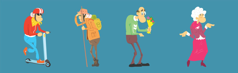 Senior Man and Woman Character Engaged in Different Activity Vector Set - 782132002