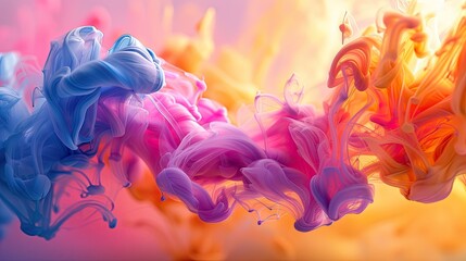 Macro shot of colorful ink swirls forming dynamic wave shapes - obrazy, fototapety, plakaty