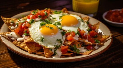 Mexican breakfast with chilaquiles and salsa