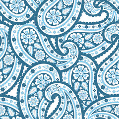 Colorful Paisley wallpaper. Vector Indonesian batik. Bright classic indian fabric. Paisley wallpaper. Ethnic background with paisley and stylized flowers. For textile, cover, wrapping paper, fabric - 782132039