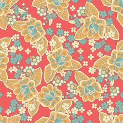 vintage flowers seamless pattern. Ethnic floral vector background - 782132070
