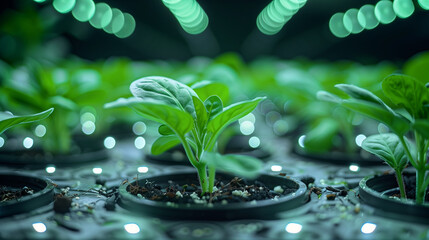 "Seedlings Under LED Glow"
Seedlings reaching for the nourishing glow of LED grow lights, showcasing modern agricultural techniques in a controlled environment.