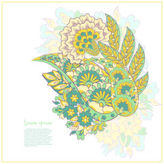 Vector paisley pattern. Vintage flowers Decorative ornament card, invitation, web design